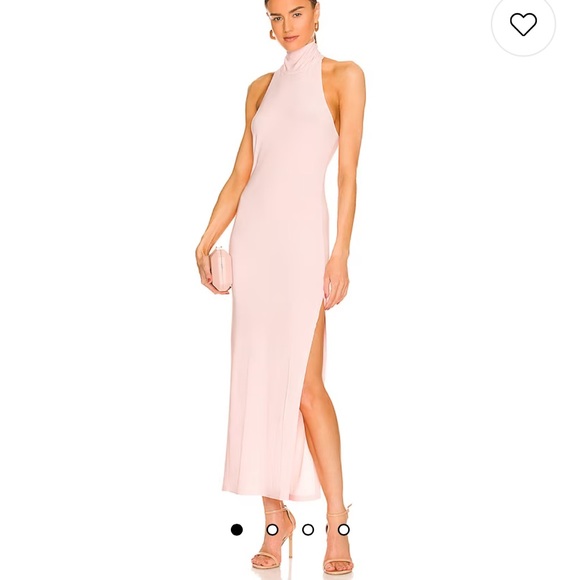 Norma Kamali Halter Turtle Side Slit Gown in Blush - Picture 3 of 5
